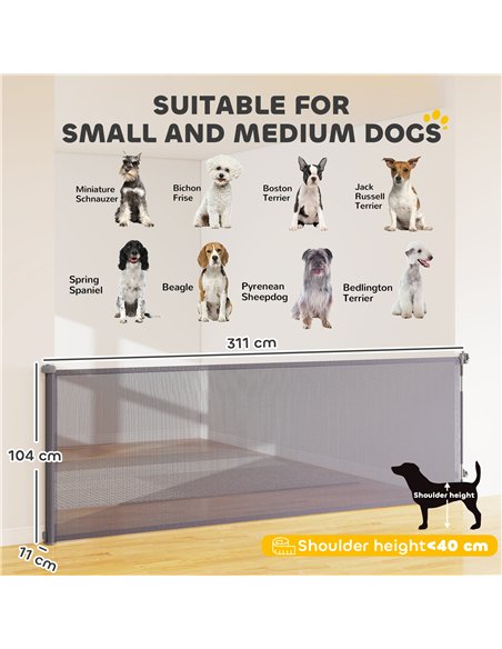 PawHut Retractable Dog Gate, Extends to 300 cm Wide & 104 cm Tall, Mesh Pet Gate Single Hand Operation, for Stairs Doorways - pic 213588 | FastDaddyshop