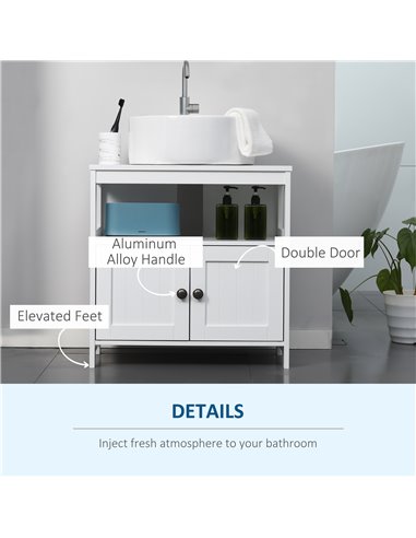 Kleankin Pedestal Under Sink Cabinet with Double Doors, Modern Bathroom Vanity Storage Unit with Shelves, White