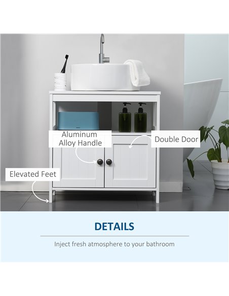 Kleankin Pedestal Under Sink Cabinet with Double Doors, Modern Bathroom Vanity Storage Unit with Shelves, White - pic 21359 | FastDaddyshop