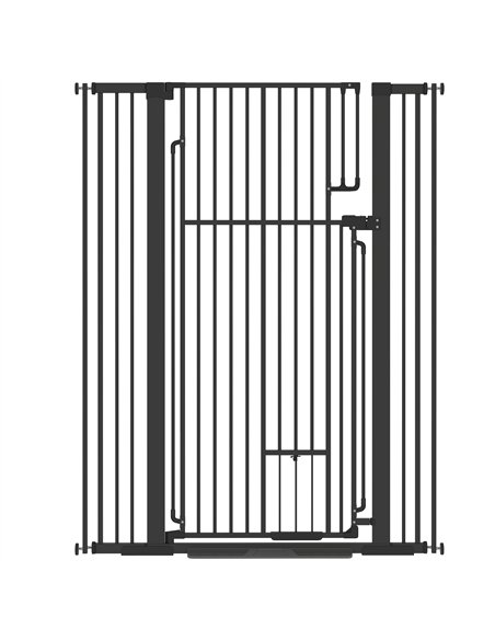 PawHut 135cm Extra Tall Dog Gate with Cat Door, Fits Openings 81-108 cm Pressure Mounted for Doorways, Hallways, No Drilling - pic 213595 | FastDaddyshop