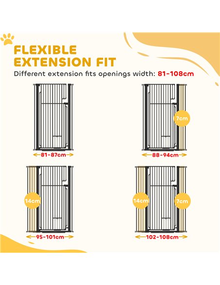 PawHut 135cm Extra Tall Dog Gate with Cat Door, Fits Openings 81-108 cm Pressure Mounted for Doorways, Hallways, No Drilling - pic 213599 | FastDaddyshop