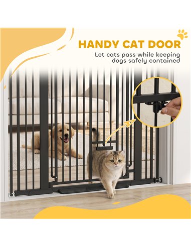 PawHut 135cm Extra Tall Dog Gate with Cat Door, Fits Openings 81-108 cm Pressure Mounted for Doorways, Hallways, No Drilling