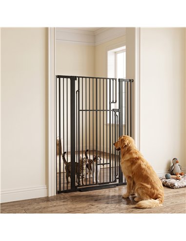 PawHut 135cm Extra Tall Dog Gate with Cat Door, Fits Openings 81-108 cm Pressure Mounted for Doorways, Hallways, No Drilling
