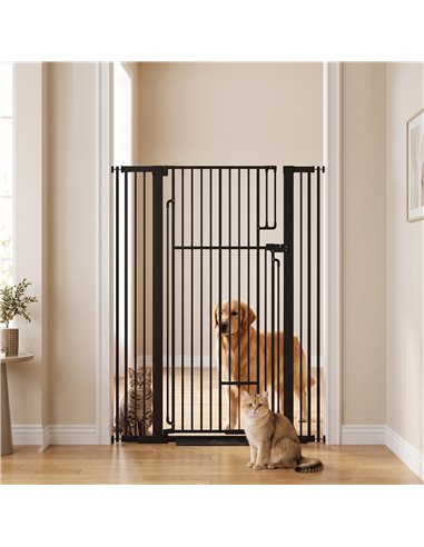 PawHut 135cm Extra Tall Dog Gate with Cat Door, Fits Openings 81-108 cm Pressure Mounted for Doorways, Hallways, No Drilling