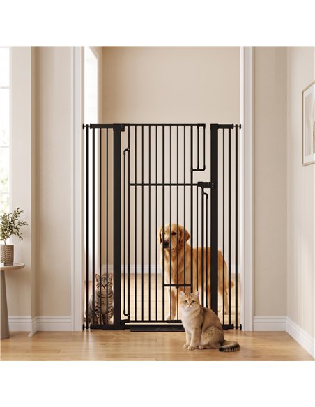 PawHut 135cm Extra Tall Dog Gate with Cat Door, Fits Openings 81-108 cm Pressure Mounted for Doorways, Hallways, No Drilling - pic 213603 | FastDaddyshop