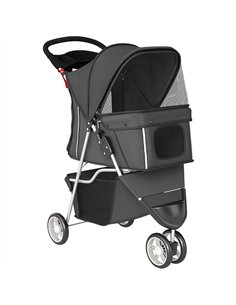 PawHut Dog Stroller, 3 Wheels Foldable Pet Stroller with Adjustable Canopy, Storage Basket for Small Mini Breeds, Dark Grey