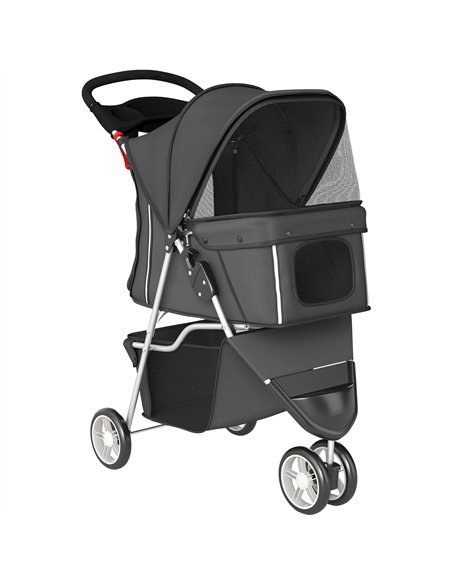PawHut Dog Stroller, 3 Wheels Foldable Pet Stroller with Adjustable Canopy, Storage Basket for Small Mini Breeds, Dark Grey - pic 213604 | FastDaddyshop