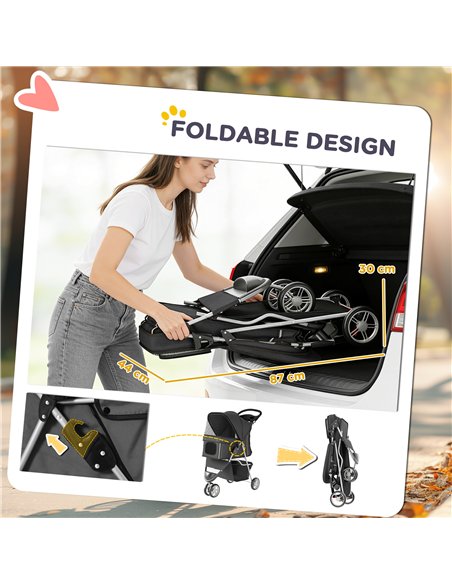 PawHut Dog Stroller, 3 Wheels Foldable Pet Stroller with Adjustable Canopy, Storage Basket for Small Mini Breeds, Dark Grey - pic 213608 | FastDaddyshop