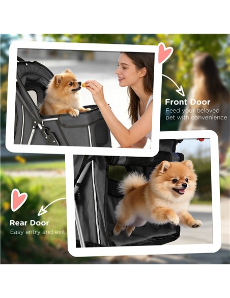 PawHut Dog Stroller, 3 Wheels Foldable Pet Stroller with Adjustable Canopy, Storage Basket for Small Mini Breeds, Dark Grey - pic 213610 | FastDaddyshop