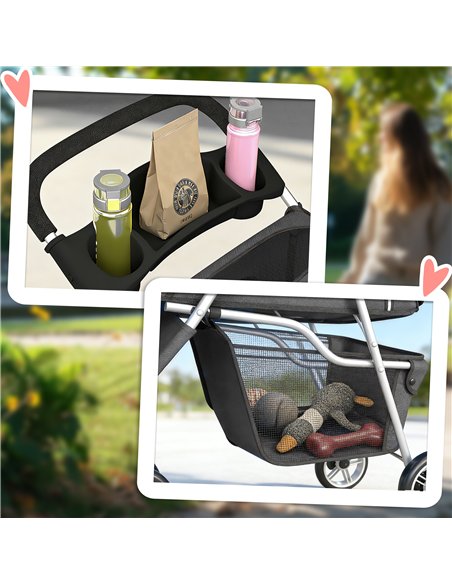 PawHut Dog Stroller, 3 Wheels Foldable Pet Stroller with Adjustable Canopy, Storage Basket for Small Mini Breeds, Dark Grey - pic 213611 | FastDaddyshop