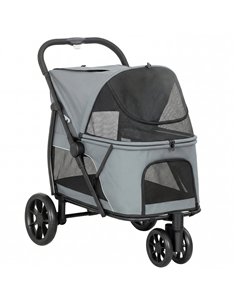 PawHut Dog Stroller, 3 Wheels Pet Stroller with Dual Entry, Easy One-Click Quick Fold, Mesh Windows, Washable Cushion
