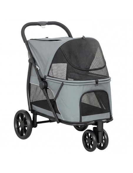 PawHut Dog Stroller, 3 Wheels Pet Stroller with Dual Entry, Easy One-Click Quick Fold, Mesh Windows, Washable Cushion - pic 213613 | FastDaddyshop