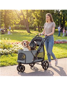 PawHut Dog Stroller, 3 Wheels Pet Stroller with Dual Entry, Easy One-Click Quick Fold, Mesh Windows, Washable Cushion 2