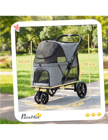 PawHut Dog Stroller, 3 Wheels Pet Stroller with Dual Entry, Easy One-Click Quick Fold, Mesh Windows, Washable Cushion