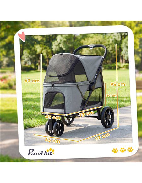 PawHut Dog Stroller, 3 Wheels Pet Stroller with Dual Entry, Easy One-Click Quick Fold, Mesh Windows, Washable Cushion - pic 213615 | FastDaddyshop