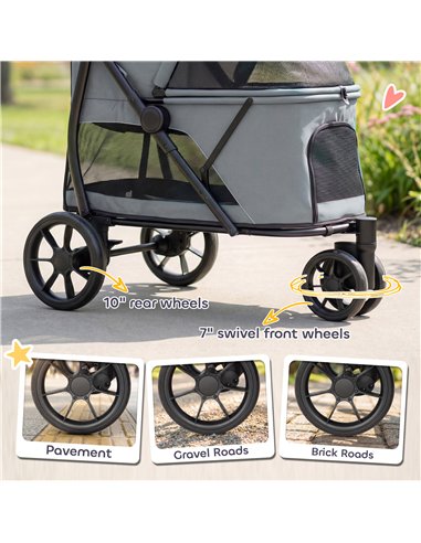 PawHut Dog Stroller, 3 Wheels Pet Stroller with Dual Entry, Easy One-Click Quick Fold, Mesh Windows, Washable Cushion
