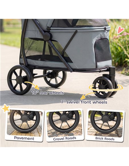 PawHut Dog Stroller, 3 Wheels Pet Stroller with Dual Entry, Easy One-Click Quick Fold, Mesh Windows, Washable Cushion - pic 213617 | FastDaddyshop