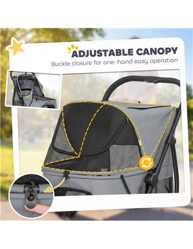 PawHut Dog Stroller, 3 Wheels Pet Stroller with Dual Entry, Easy One-Click Quick Fold, Mesh Windows, Washable Cushion
