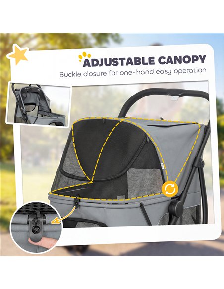 PawHut Dog Stroller, 3 Wheels Pet Stroller with Dual Entry, Easy One-Click Quick Fold, Mesh Windows, Washable Cushion - pic 213618 | FastDaddyshop