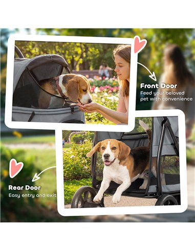 PawHut Dog Stroller, 3 Wheels Pet Stroller with Dual Entry, Easy One-Click Quick Fold, Mesh Windows, Washable Cushion