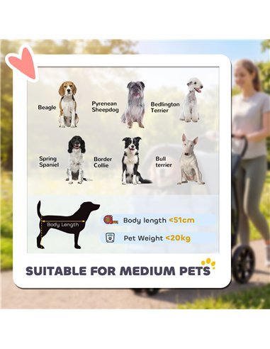 PawHut Dog Stroller, 3 Wheels Pet Stroller with Dual Entry, Easy One-Click Quick Fold, Mesh Windows, Washable Cushion