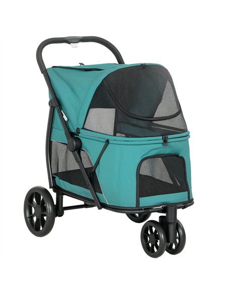 PawHut Dog Stroller, 3 Wheels Pet Stroller with Dual Entry, Easy One-Click Quick Fold, Mesh Windows, Washable Cushion - pic 213622 | FastDaddyshop