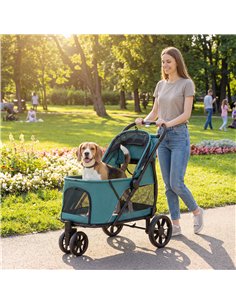 PawHut Dog Stroller, 3 Wheels Pet Stroller with Dual Entry, Easy One-Click Quick Fold, Mesh Windows, Washable Cushion 2