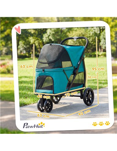 PawHut Dog Stroller, 3 Wheels Pet Stroller with Dual Entry, Easy One-Click Quick Fold, Mesh Windows, Washable Cushion