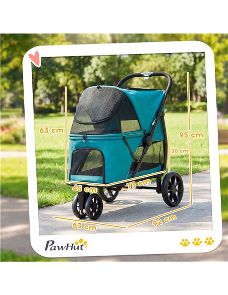 PawHut Dog Stroller, 3 Wheels Pet Stroller with Dual Entry, Easy One-Click Quick Fold, Mesh Windows, Washable Cushion - pic 213624 | FastDaddyshop