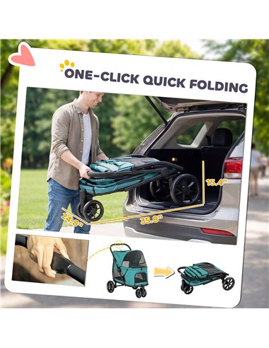 PawHut Dog Stroller, 3 Wheels Pet Stroller with Dual Entry, Easy One-Click Quick Fold, Mesh Windows, Washable Cushion