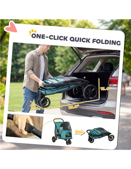 PawHut Dog Stroller, 3 Wheels Pet Stroller with Dual Entry, Easy One-Click Quick Fold, Mesh Windows, Washable Cushion - pic 213625 | FastDaddyshop