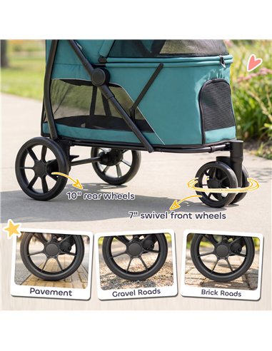 PawHut Dog Stroller, 3 Wheels Pet Stroller with Dual Entry, Easy One-Click Quick Fold, Mesh Windows, Washable Cushion