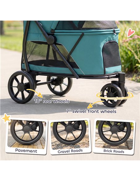 PawHut Dog Stroller, 3 Wheels Pet Stroller with Dual Entry, Easy One-Click Quick Fold, Mesh Windows, Washable Cushion - pic 213626 | FastDaddyshop