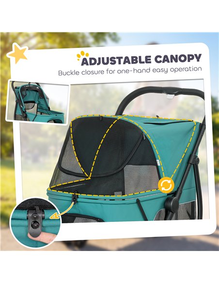 PawHut Dog Stroller, 3 Wheels Pet Stroller with Dual Entry, Easy One-Click Quick Fold, Mesh Windows, Washable Cushion - pic 213627 | FastDaddyshop