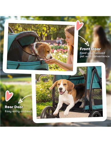 PawHut Dog Stroller, 3 Wheels Pet Stroller with Dual Entry, Easy One-Click Quick Fold, Mesh Windows, Washable Cushion