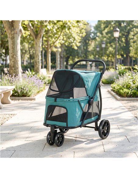 PawHut Dog Stroller, 3 Wheels Pet Stroller with Dual Entry, Easy One-Click Quick Fold, Mesh Windows, Washable Cushion - pic 213629 | FastDaddyshop