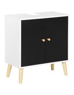 Kleankin Modern Bathroom Sink Cabinet with Adjustable Shelf, Black and White