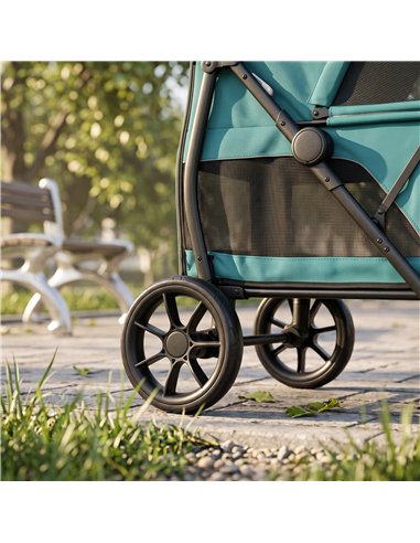 PawHut Dog Stroller, 3 Wheels Pet Stroller with Dual Entry, Easy One-Click Quick Fold, Mesh Windows, Washable Cushion
