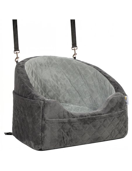PawHut Dog Car Seat, Detachable Washable Dog Booster Seat with Thick Cushion, Seat Belt, Pockets for Small Under 10kg, Grey - pic 213631 | FastDaddyshop