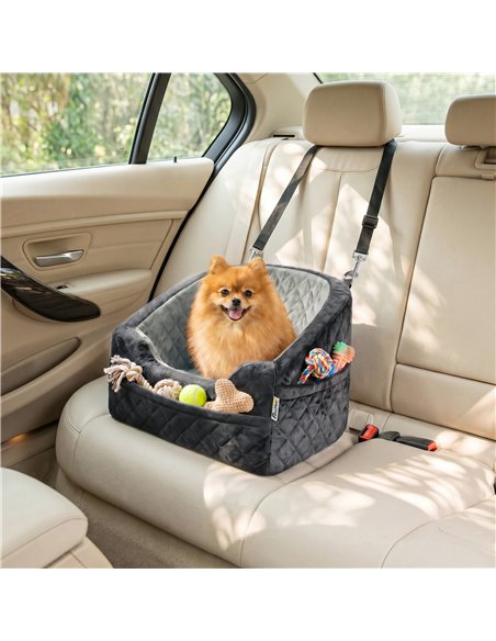 PawHut Dog Car Seat, Detachable Washable Dog Booster Seat with Thick Cushion, Seat Belt, Pockets for Small Under 10kg, Grey - pic 213632 | FastDaddyshop