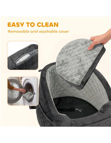 PawHut Dog Car Seat, Detachable Washable Dog Booster Seat with Thick Cushion, Seat Belt, Pockets for Small Under 10kg, Grey