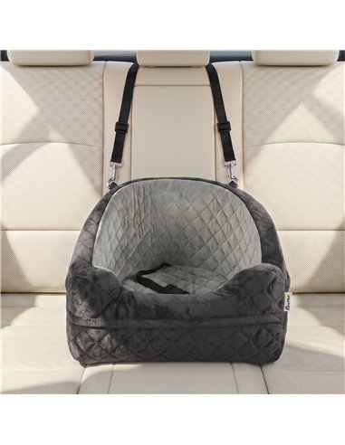 PawHut Dog Car Seat, Detachable Washable Dog Booster Seat with Thick Cushion, Seat Belt, Pockets for Small Under 10kg, Grey