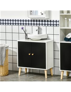 Kleankin Modern Bathroom Sink Cabinet with Adjustable Shelf, Black and White 2