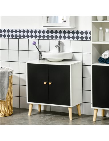 Kleankin Modern Bathroom Sink Cabinet with Adjustable Shelf, Black and White