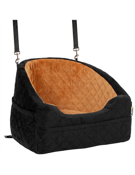 PawHut Dog Car Seat, Detachable Washable Dog Booster Seat with Thick Cushion, Seat Belt, Pockets for Small Under 10kg, Brown - pic 213640 | FastDaddyshop