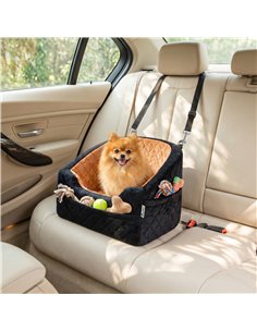 PawHut Dog Car Seat, Detachable Washable Dog Booster Seat with Thick Cushion, Seat Belt, Pockets for Small Under 10kg, Brown 2