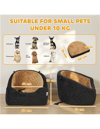 PawHut Dog Car Seat, Detachable Washable Dog Booster Seat with Thick Cushion, Seat Belt, Pockets for Small Under 10kg, Brown