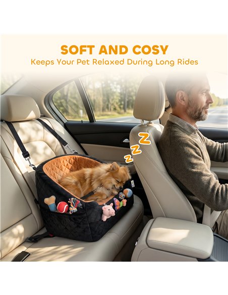 PawHut Dog Car Seat, Detachable Washable Dog Booster Seat with Thick Cushion, Seat Belt, Pockets for Small Under 10kg, Brown - pic 213644 | FastDaddyshop