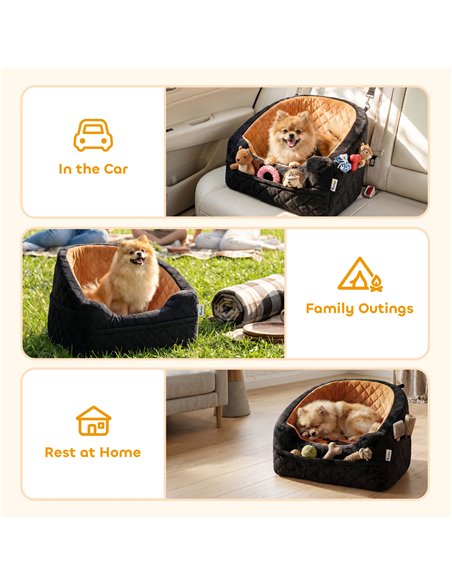 PawHut Dog Car Seat, Detachable Washable Dog Booster Seat with Thick Cushion, Seat Belt, Pockets for Small Under 10kg, Brown - pic 213646 | FastDaddyshop