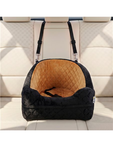 PawHut Dog Car Seat, Detachable Washable Dog Booster Seat with Thick Cushion, Seat Belt, Pockets for Small Under 10kg, Brown - pic 213647 | FastDaddyshop